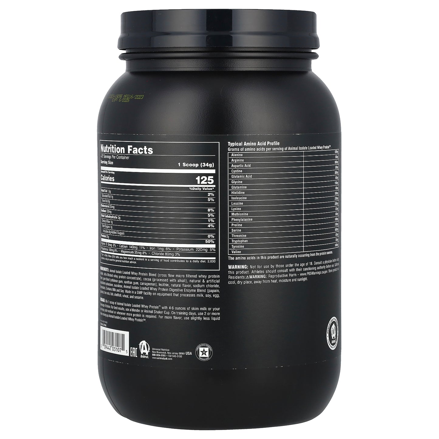 Animal, Isolated Loaded Whey Protein Powder, Chocolate, 2 lb (907 g)