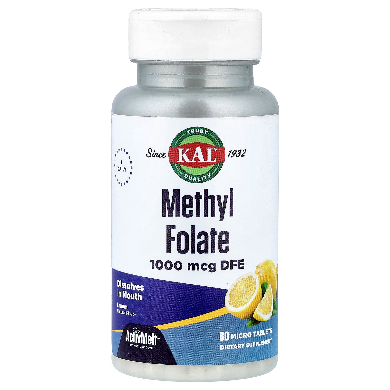 KAL, Methyl Folate, Lemon, 1,000 mcg DFE, 60 Micro Tablets