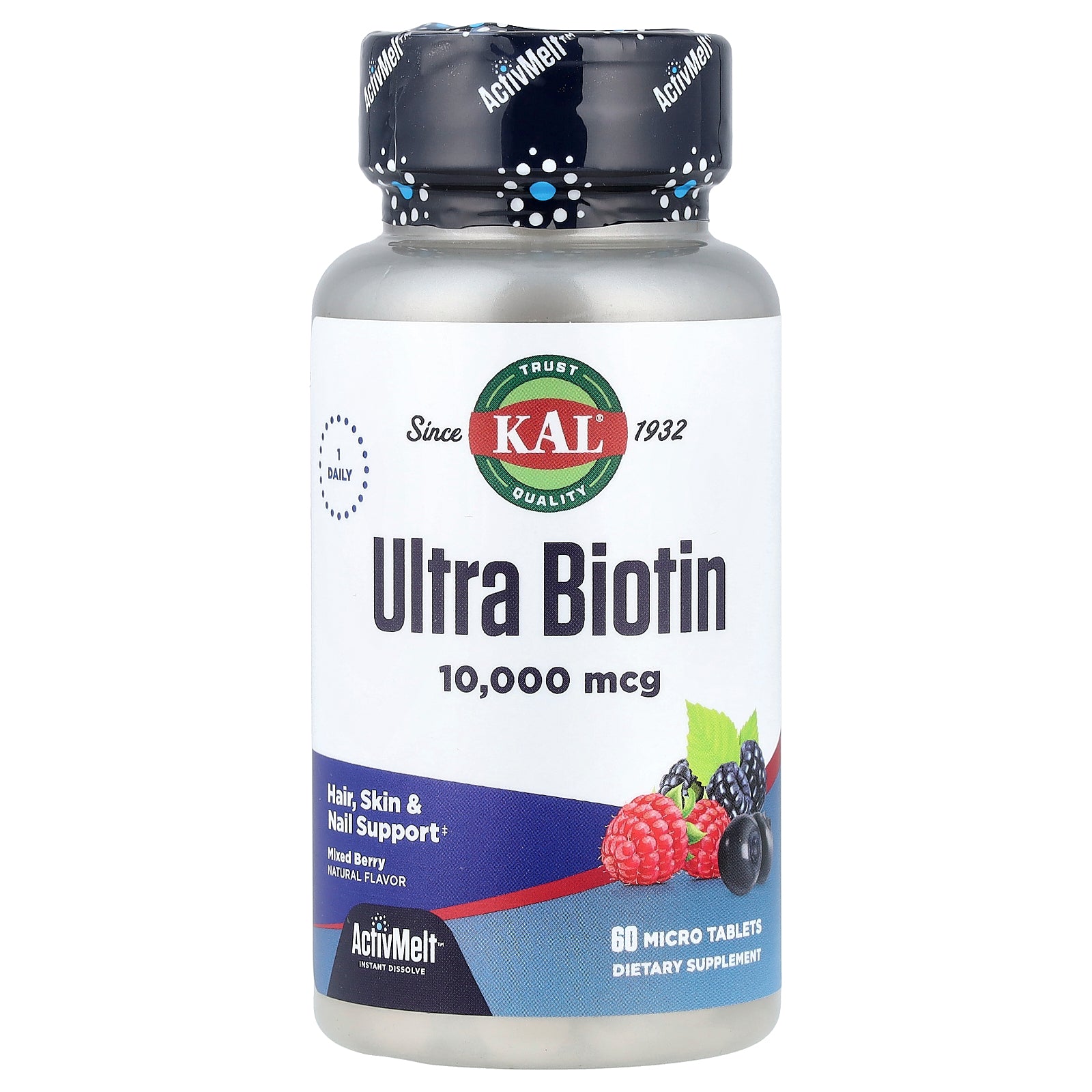 KAL, Ultra Biotin, ActivMelt™, Mixed Berry, 10,000 mcg, 60 Micro Tablets