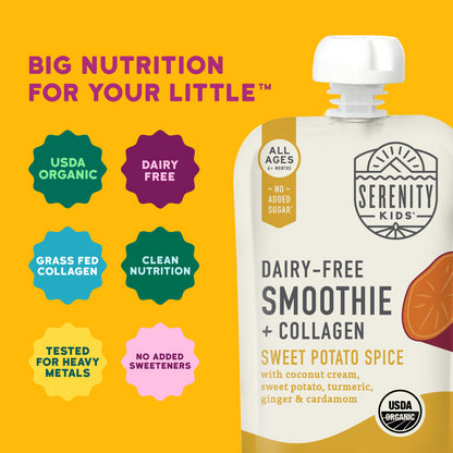 Serenity Kids, Dairy-Free Smoothie + Collagen, Sweet Potato Spice, All Ages 6+ Months, 3.5 oz (99 g)