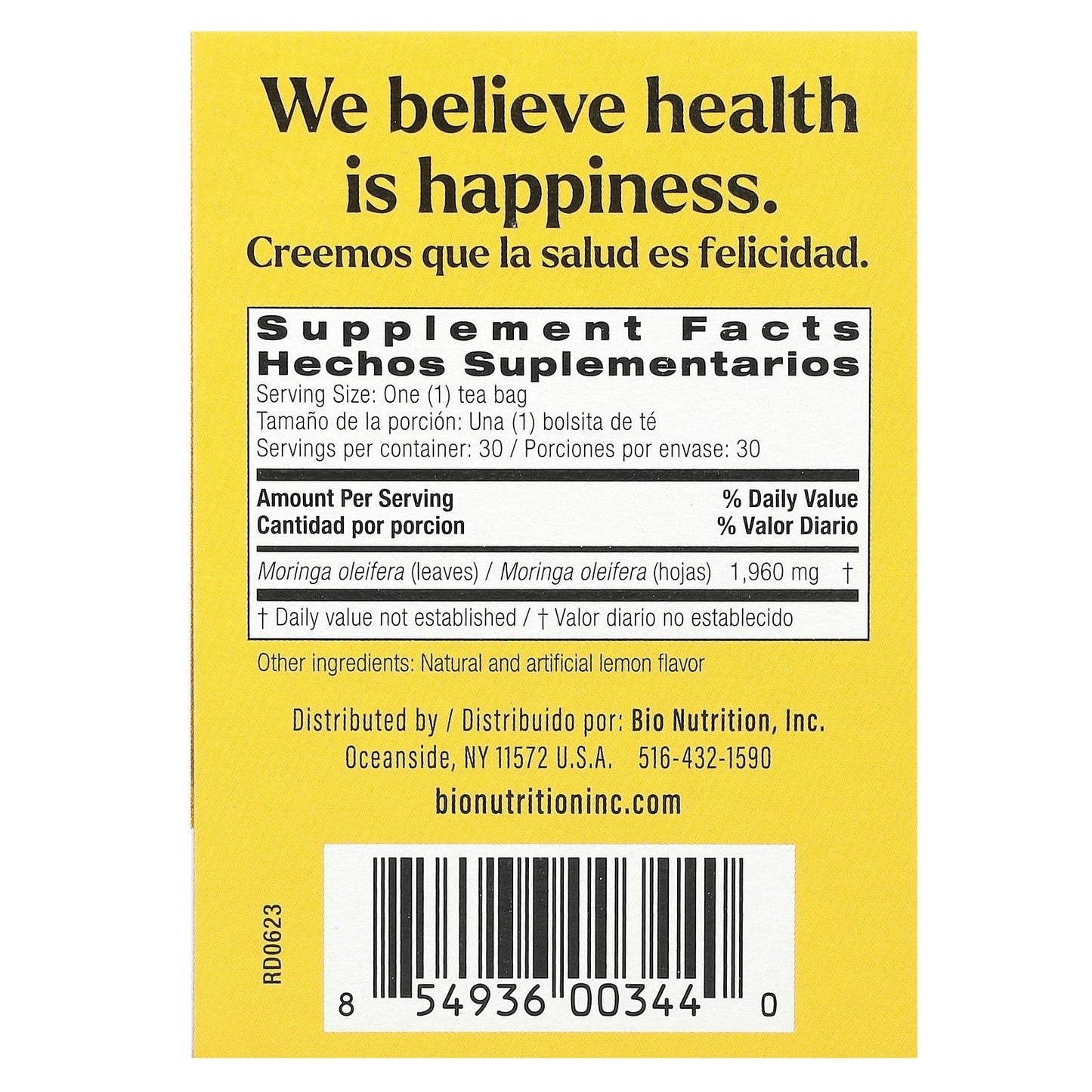 Bio Nutrition, Moringa Tea, Lemon, Caffeine Free, 30 Tea Bags, 2.1 oz (58.8 g)