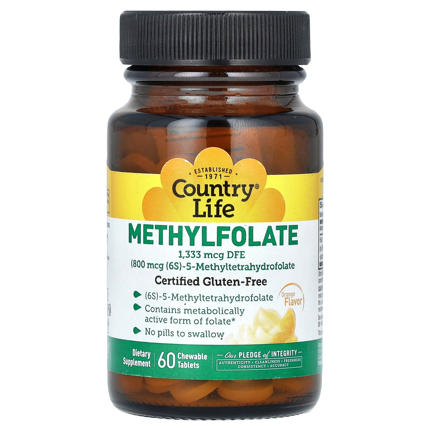 Country Life, Methylfolate, Orange, 1,333 mcg DFE, 60 Chewable Tablets