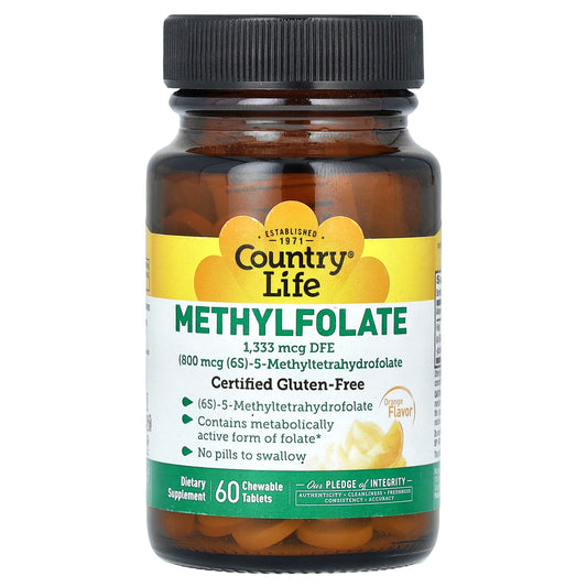 Country Life, Methylfolate, Orange, 1,333 mcg DFE, 60 Chewable Tablets