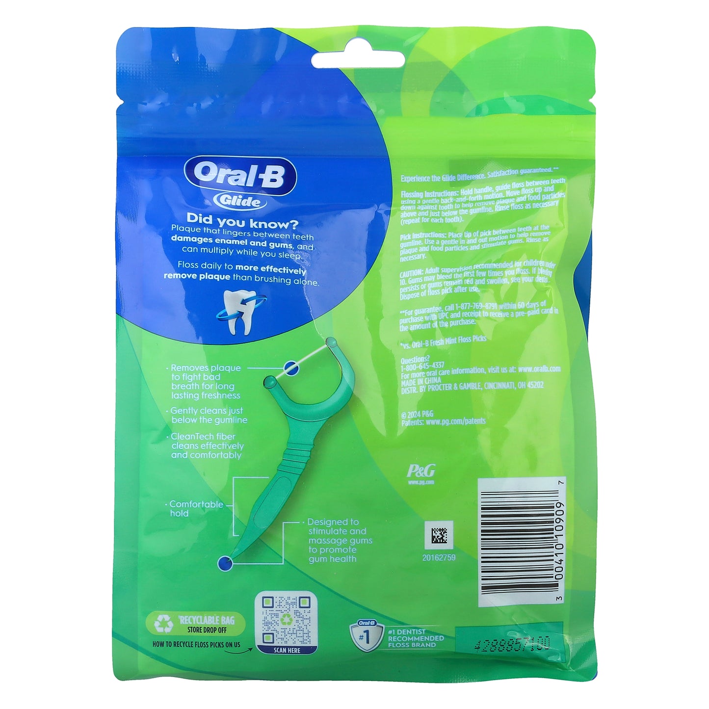 Oral-B, Glide, Scope Outlast Floss Picks, Mint, 225 Floss Picks