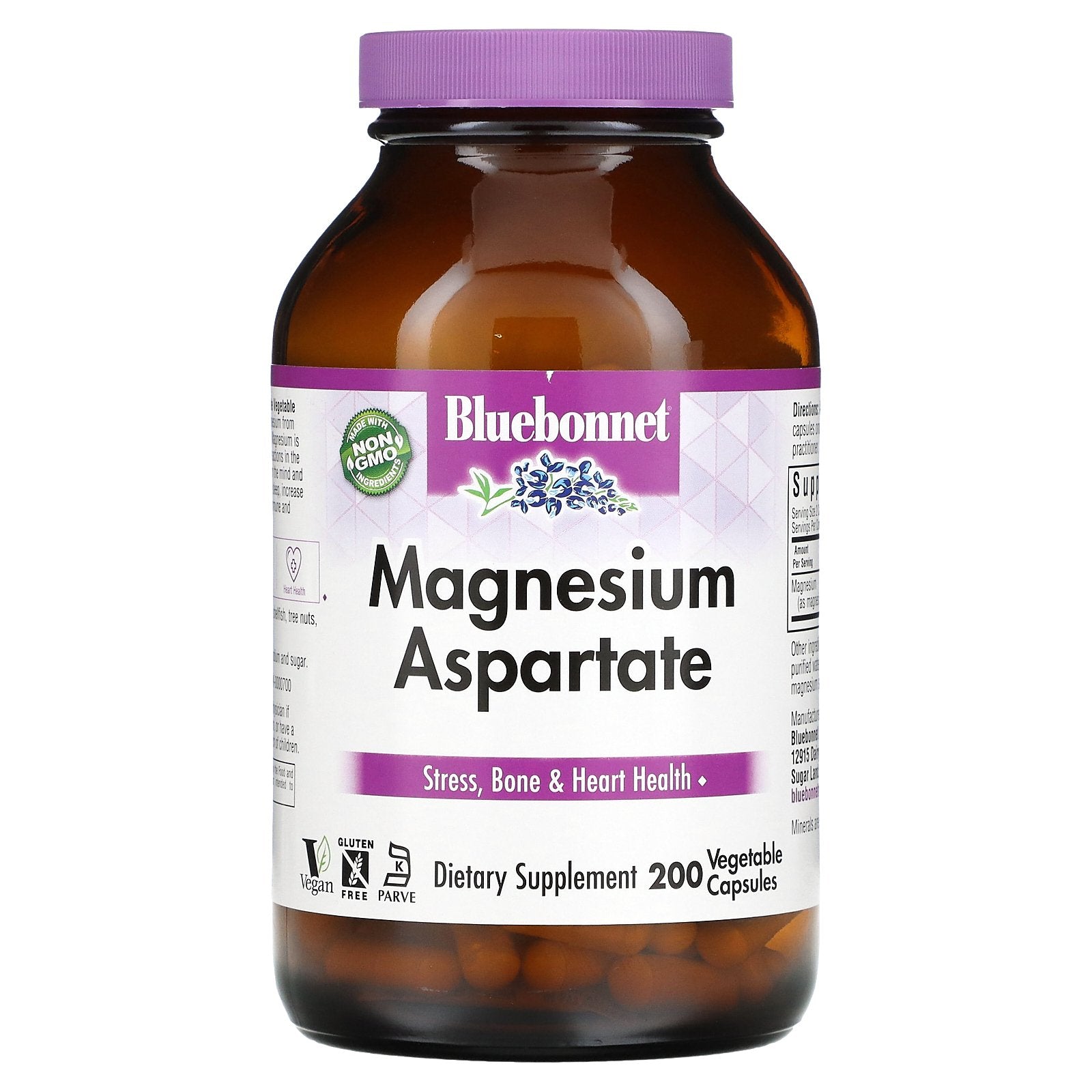 Bluebonnet Nutrition, Magnesium Aspartate, 400 mg, 200 Vegetable Capsules (200 mg per Capsule)