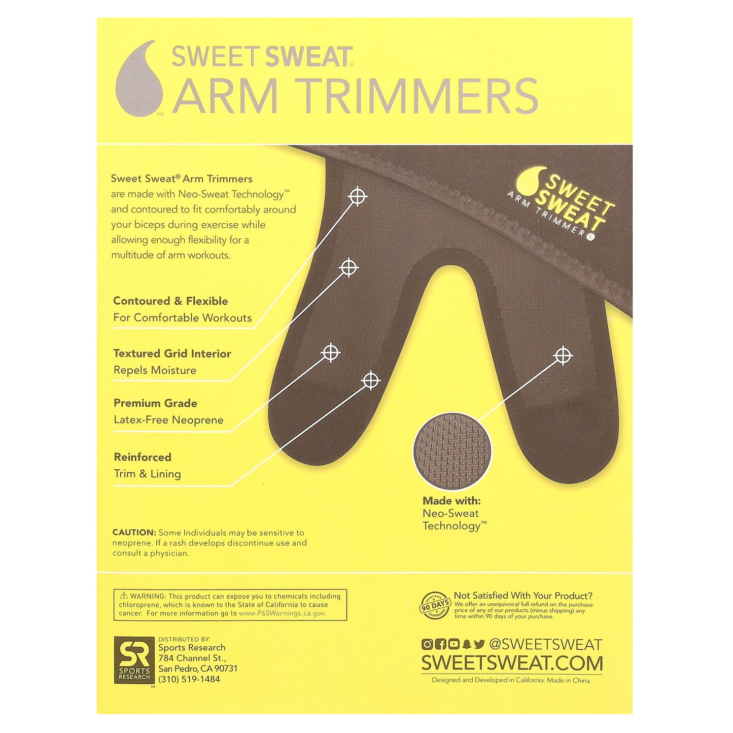 Sports Research, Sweet Sweat®, Arm Trimmers, Medium, Black & Yellow, 1 Pair