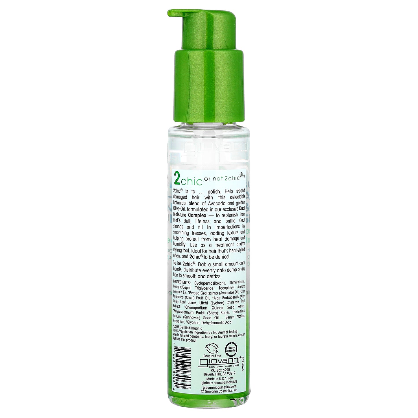 Giovanni, 2chic®, Ultra-Moist Super Potion Anti-Frizz & Binding Serum Oil, For Dry, Damaged Hair, Avocado + Olive Oil, 2.75 fl oz (81 ml)