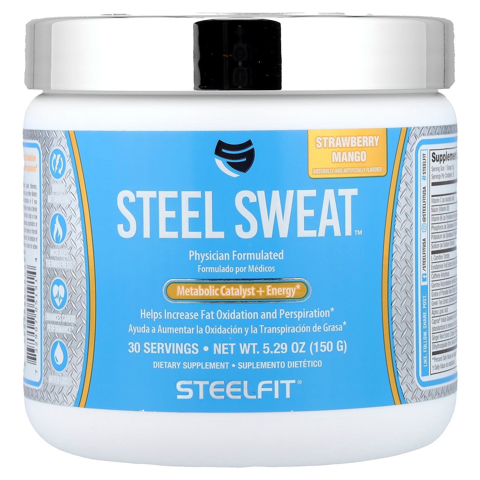 SteelFit, Steel Sweat™, Metabolic Catalyst + Energy, Strawberry Mango, 5.29 oz (150 g)