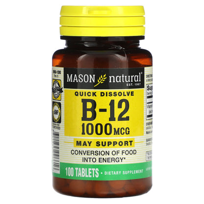 Mason Natural, Quick Dissolve, Vitamin B-12, 1,000 mcg, 100 Tablets