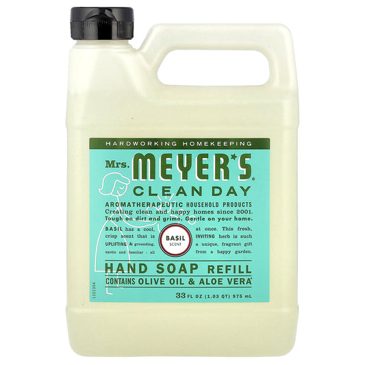 Mrs. Meyers Clean Day, Hand Soap Refill, Basil, 33 fl oz (975 ml)