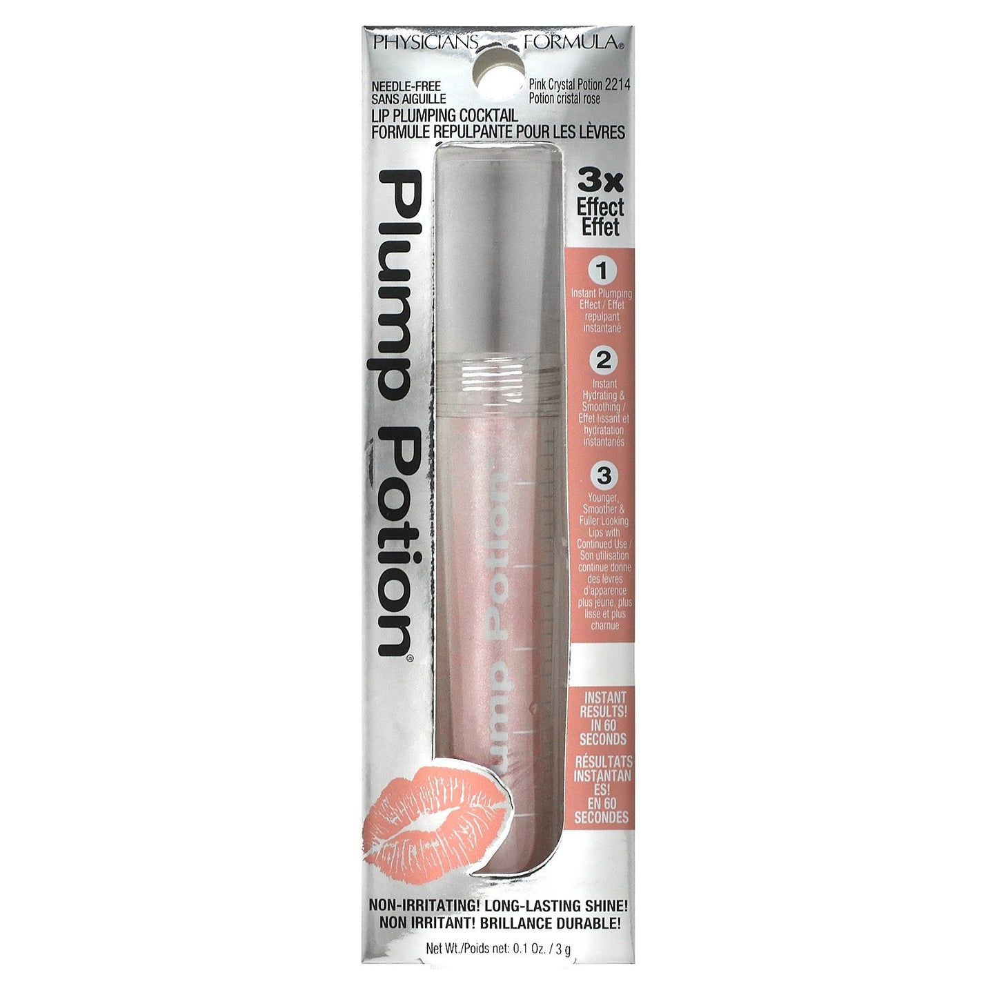 Physicians Formula, Plump Potion, Need-Free Lip Plumping Cocktail, 2214 Pink Crystal Potion , 0.1 oz (3 g)