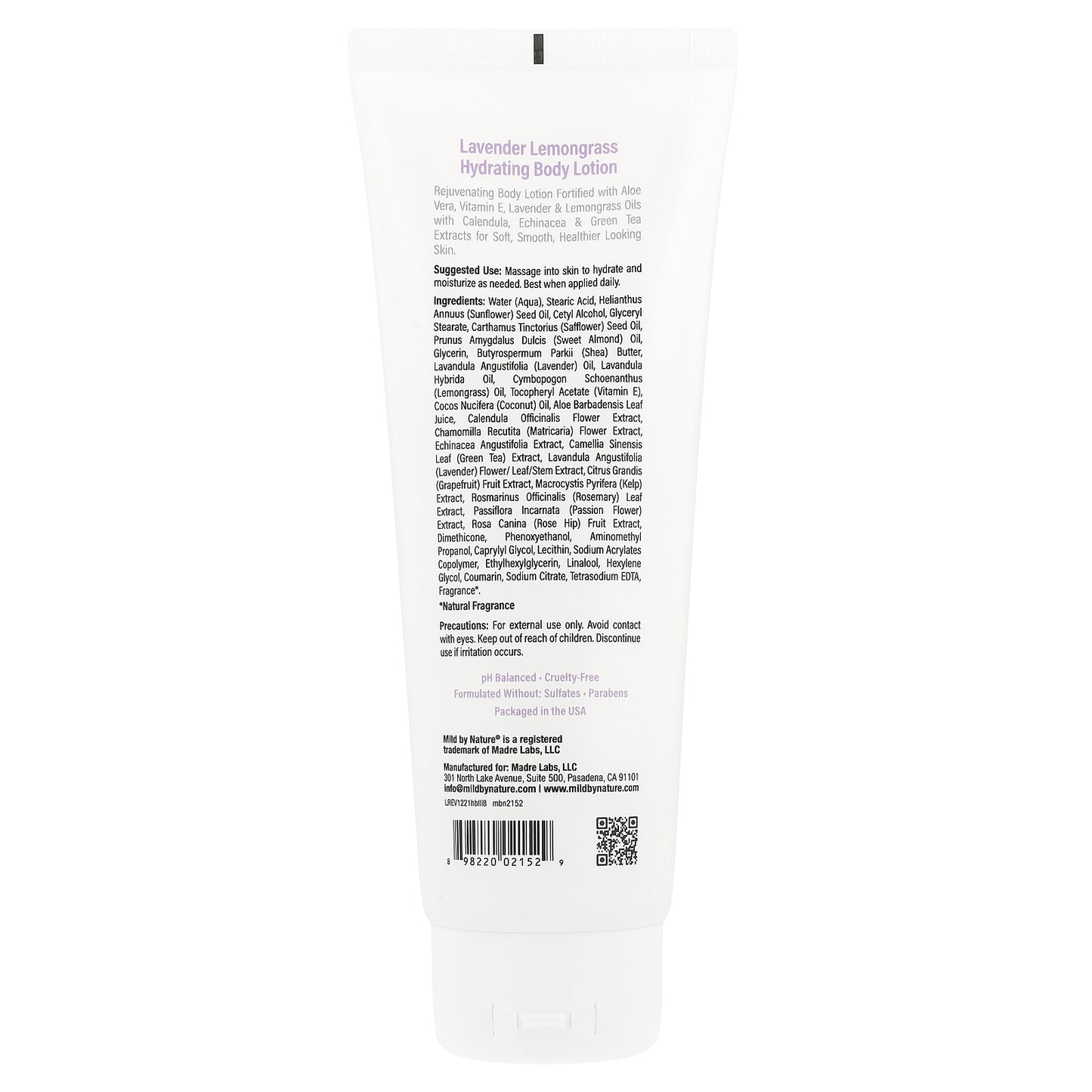 Mild By Nature, Hydrating Body Lotion, Lavender Lemongrass, 8 fl oz (236 ml)