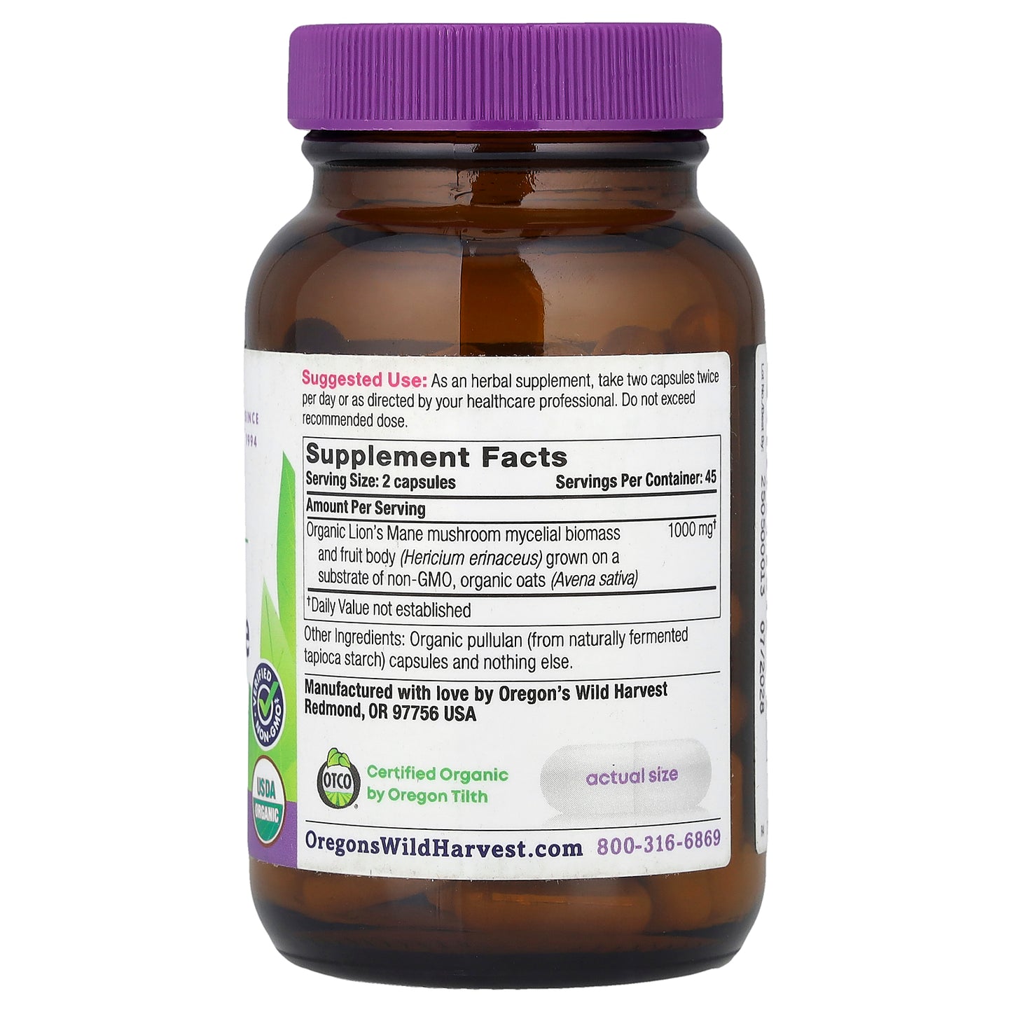 Oregon's Wild Harvest, Organic Lion's Mane, 90 Organic Vegan Capsules