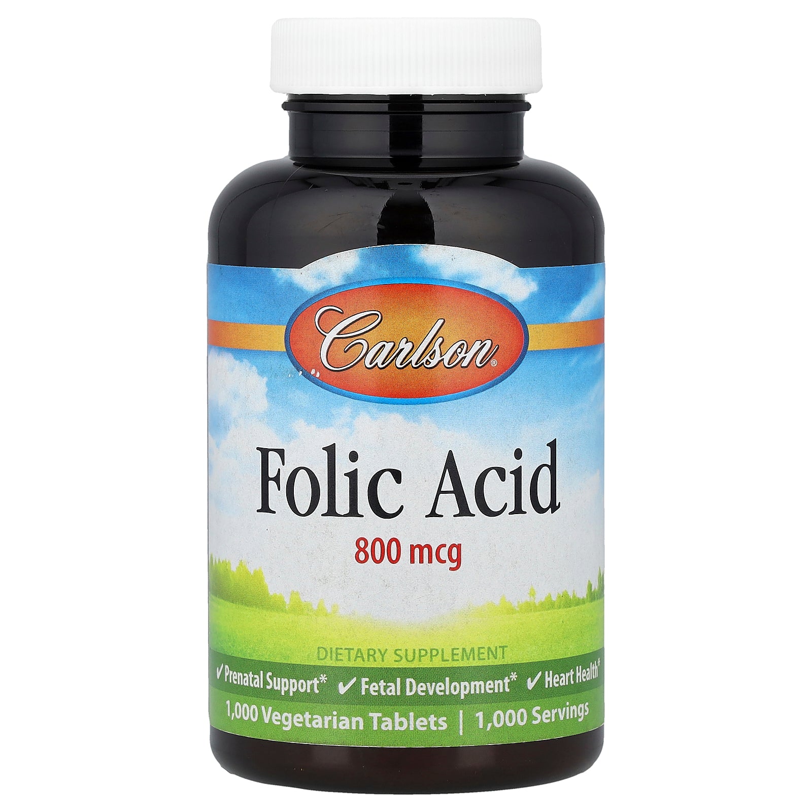 Carlson, Folic Acid, 800 mcg, 1,000 Vegetarian Tablets