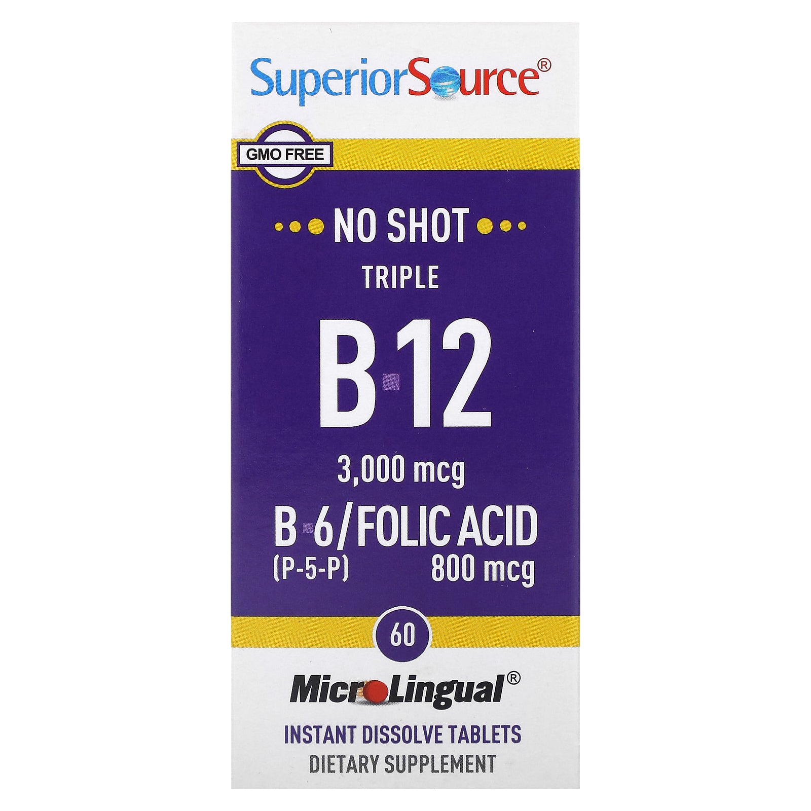 Superior Source, Triple B-12, B-6, Folic Acid, 60 MicroLingual Instant Dissolve Tablets