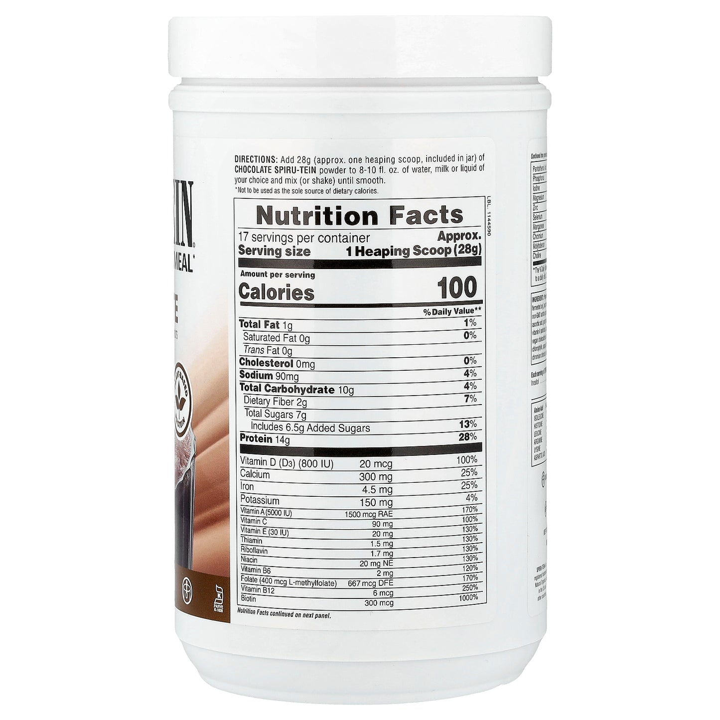 NaturesPlus, Spiru-Tein®, Protein Powder Meal, Chocolate, 1.05 lbs (476 g)