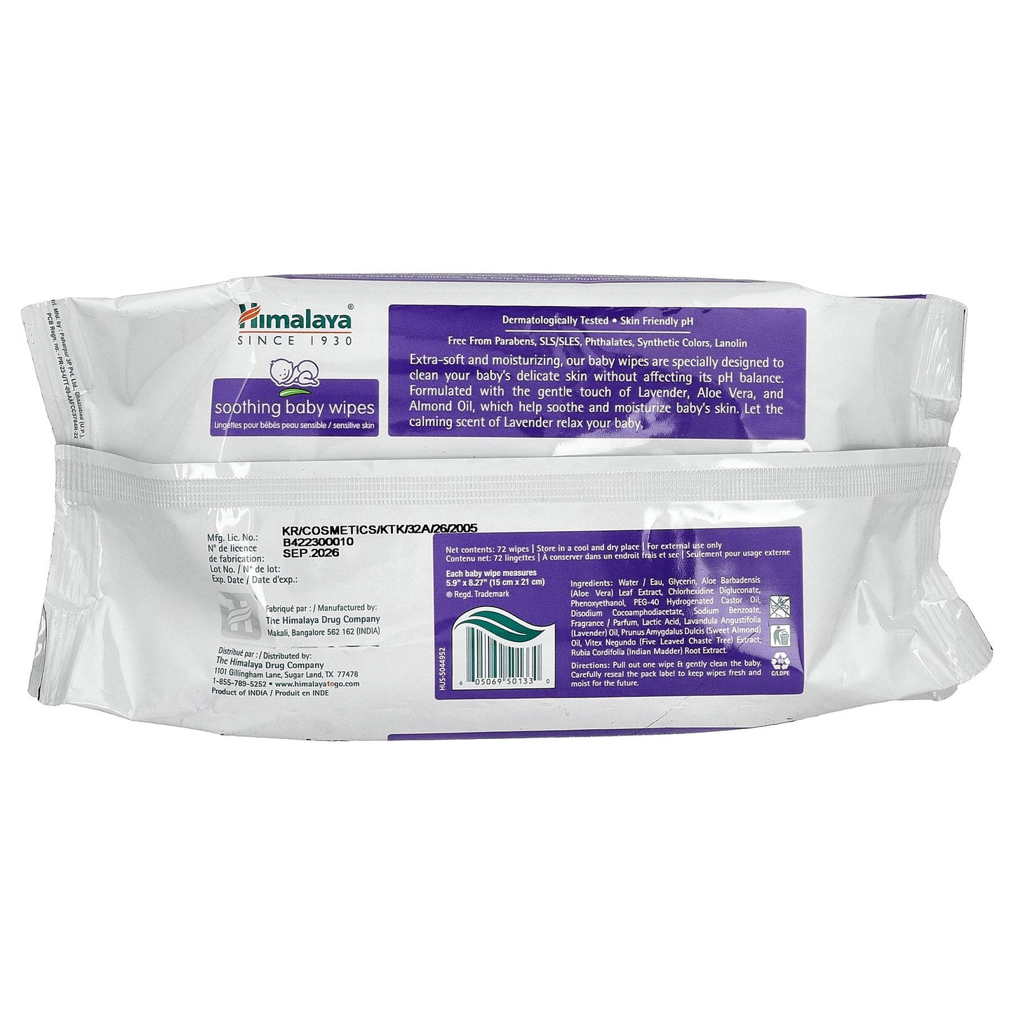 Himalaya, Soothing Baby Wipes, Alcohol Free, 72 Wipes