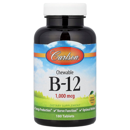 Carlson, Chewable B-12, Natural Lemon, 1,000 mcg, 180 Tablets