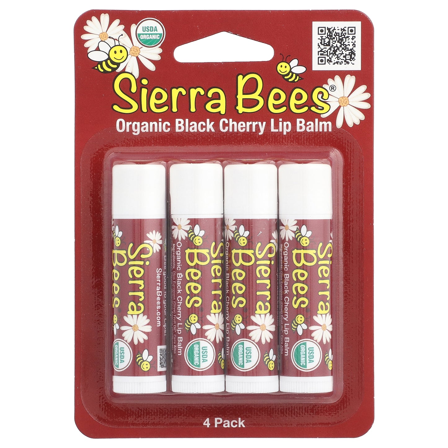 Sierra Bees, Organic Lip Balms, Black Cherry, 4 Pack, 0.15 oz (4.25 g) Each