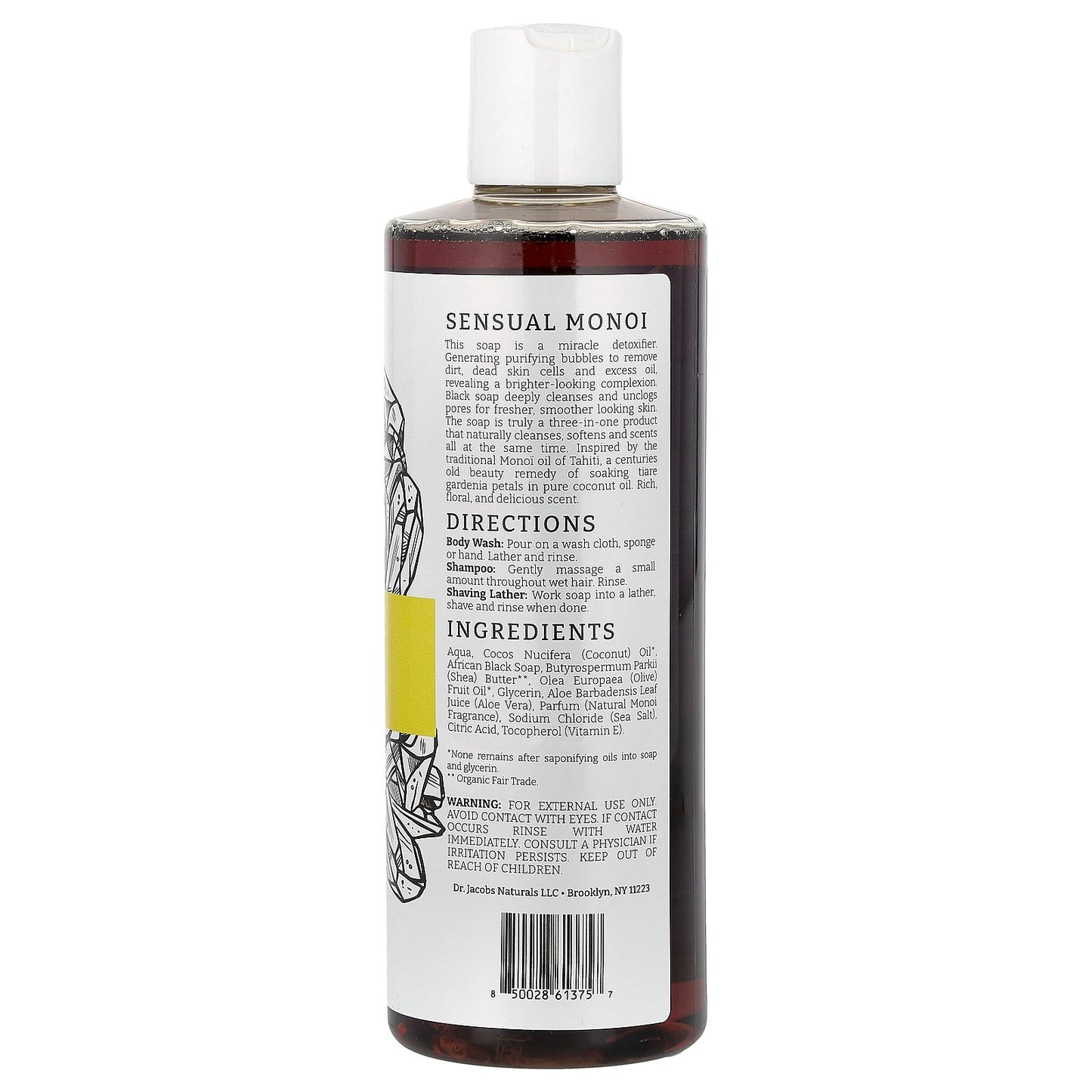 Dr. Jacobs Naturals, Plant-Based African Black Soap Body Wash, Sensual Monoi, 16 oz (473 ml)