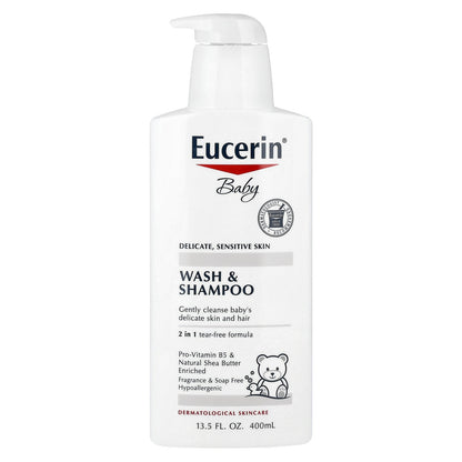 Eucerin, Baby, Wash & Shampoo, Fragrance Free, 13.5 fl oz (400 ml)