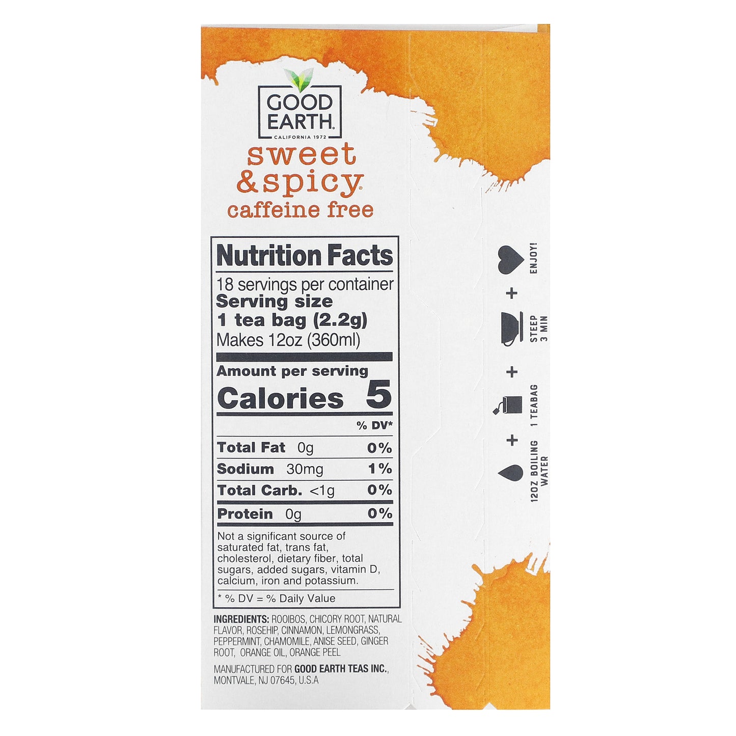 Good Earth Teas, Herbal Tea, Sweet & Spicy, Caffeine Free, 18 Tea Bags, 1.43 oz (40.5 g)