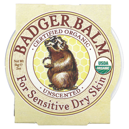 Badger Balm, For Sensitive Dry Skin, Unscented, 2 oz (56 g)