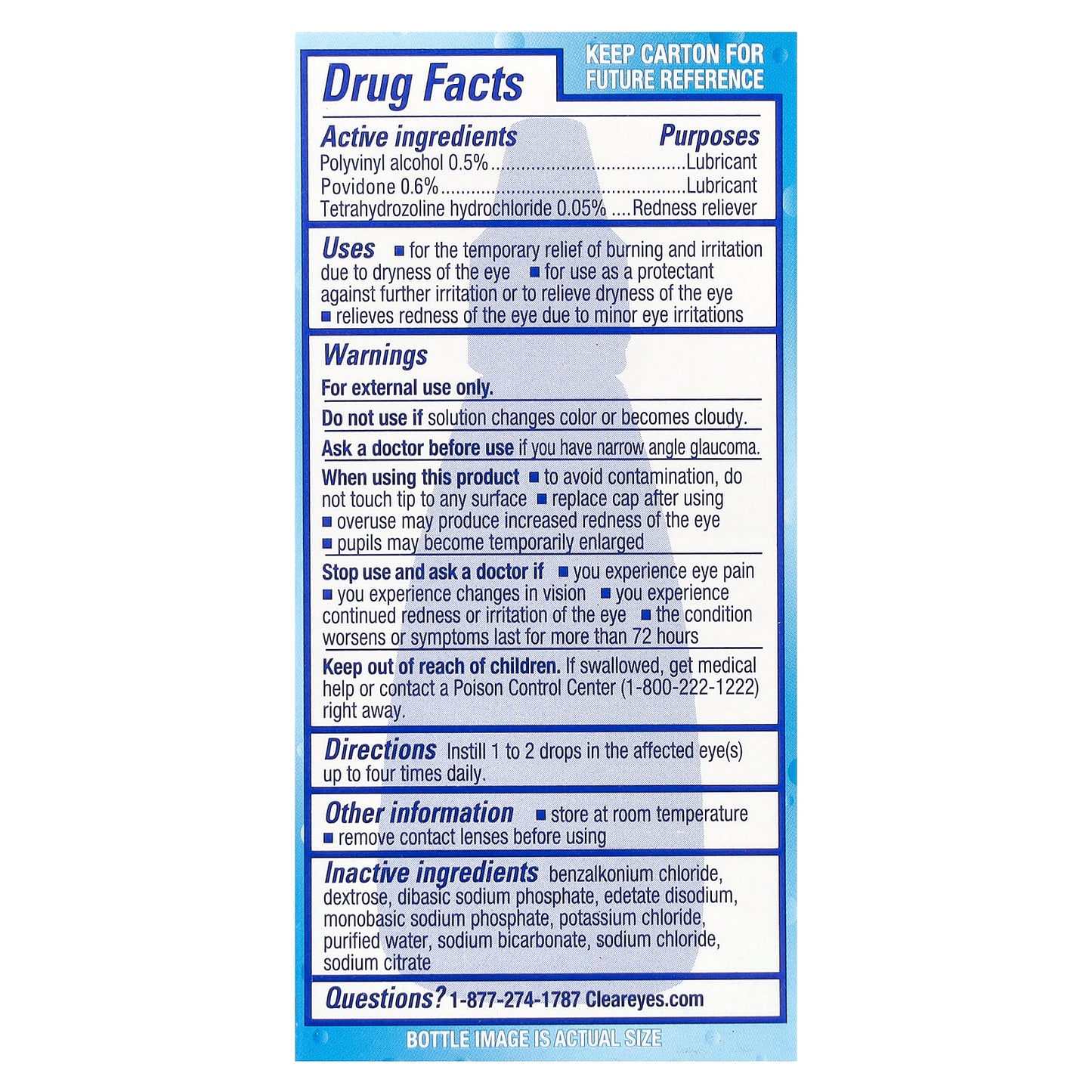 Clear Eyes, Triple Relief, Lubricant/Redness Reliever Eye Drops, 0.5 fl oz (15 ml)