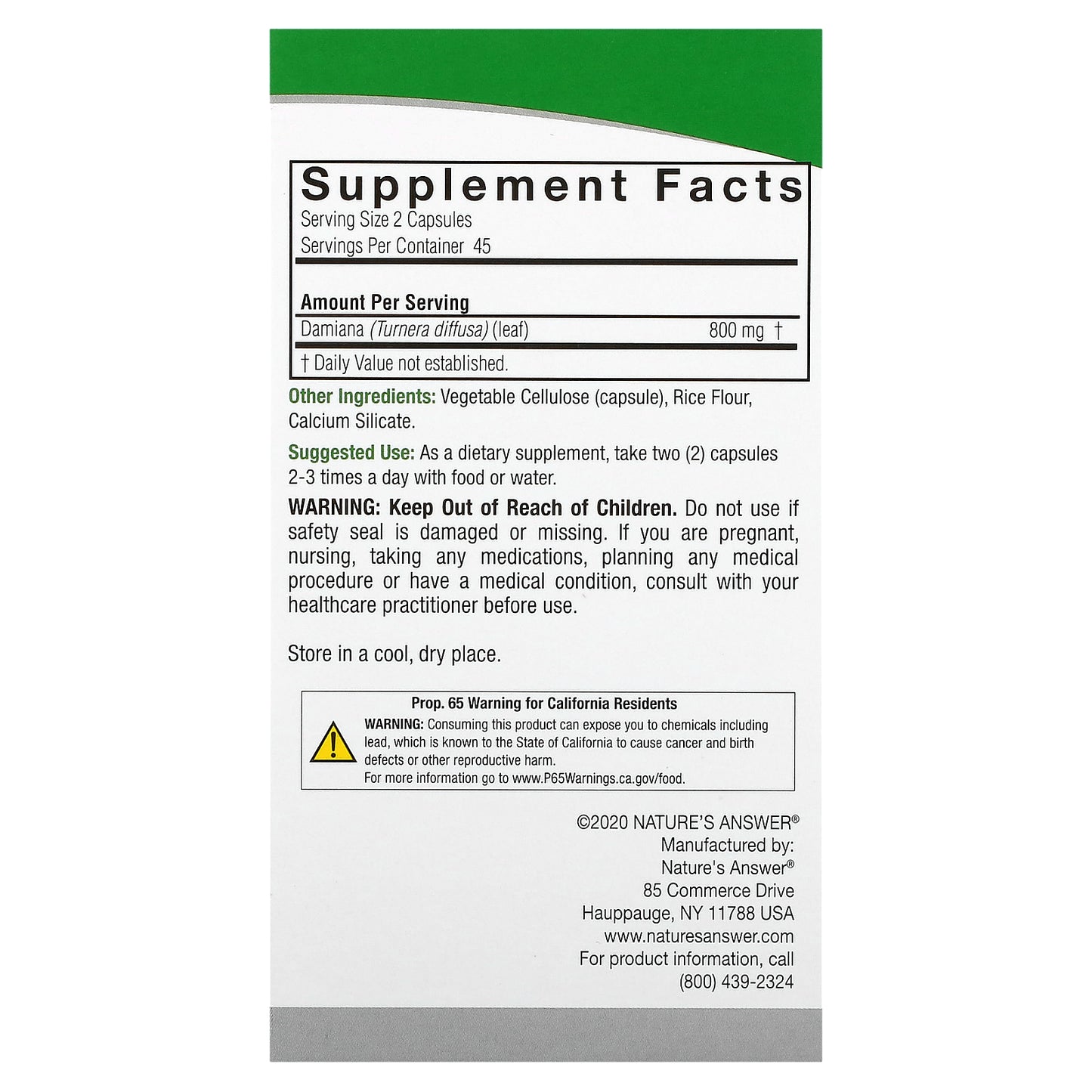 Nature's Answer, Damiana, 90 Vegetarian Capsules (400 mg per Capsule)