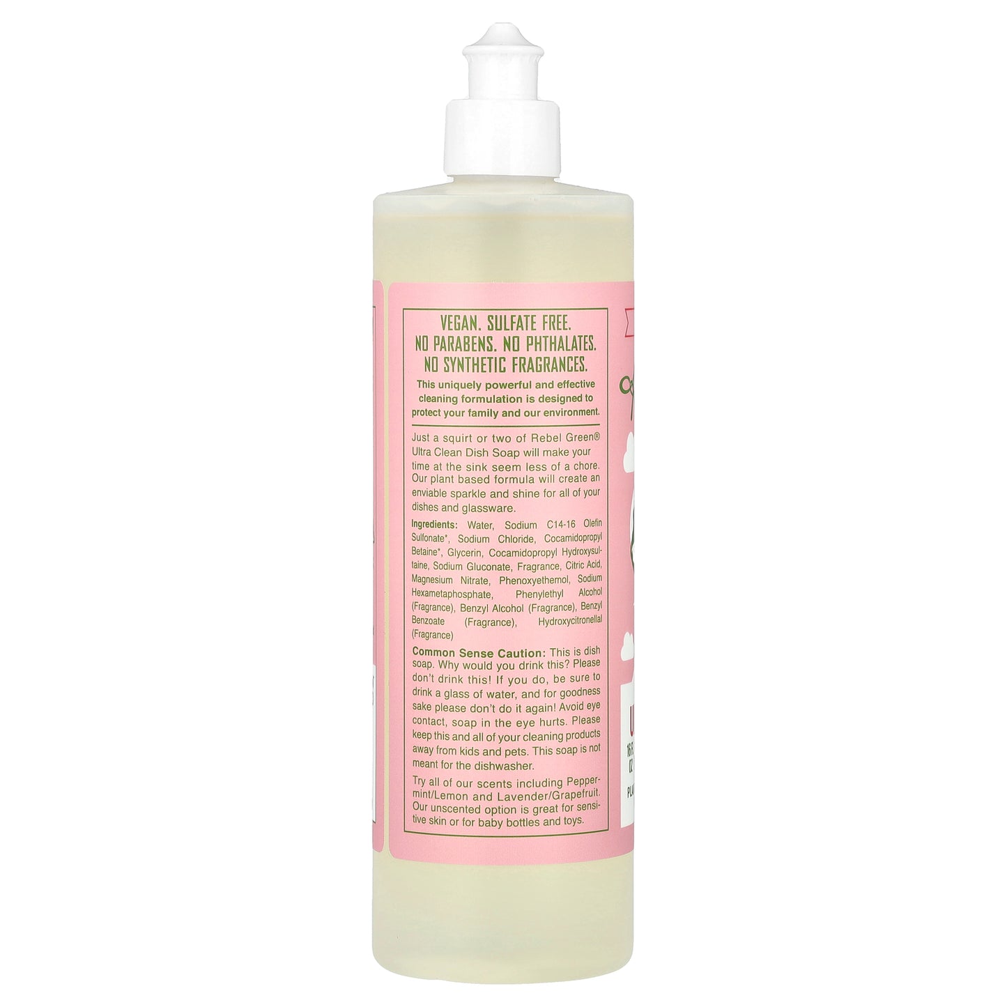 Rebel Green, Ultra Clean Dish Soap, Pink Lilac, 16 fl oz (473 ml)