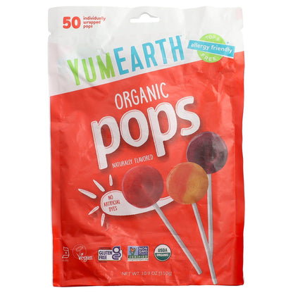 YumEarth, Organic Pops, Assorted Flavors, 50 Individually Wrapped Pops, 10.9 oz (310 g)