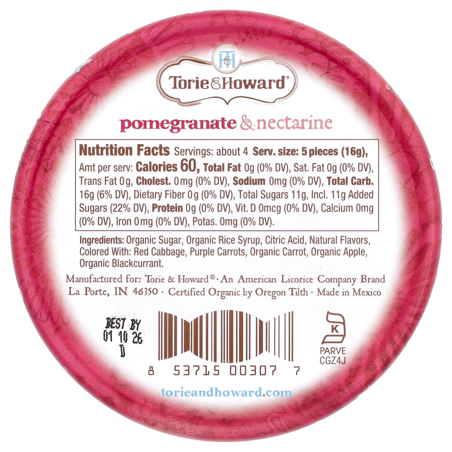 Torie & Howard, Organic Hard Candy, Pomegranate & Nectarine, 2 oz (57 g)