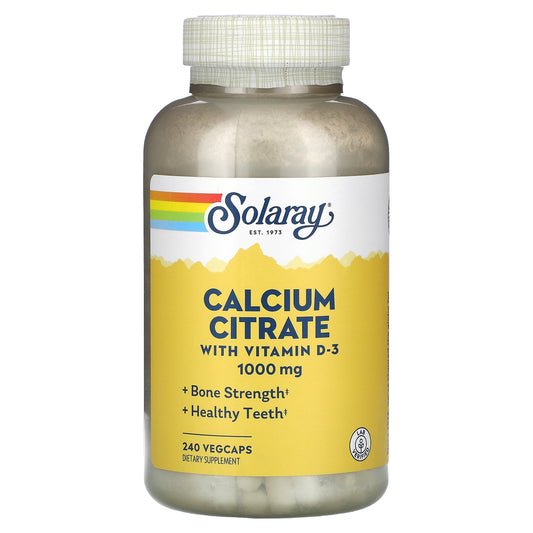 Solaray, Calcium Citrate with Vitamin D-3, 1,000 mg, 240 VegCaps (250 mg per Capsule)