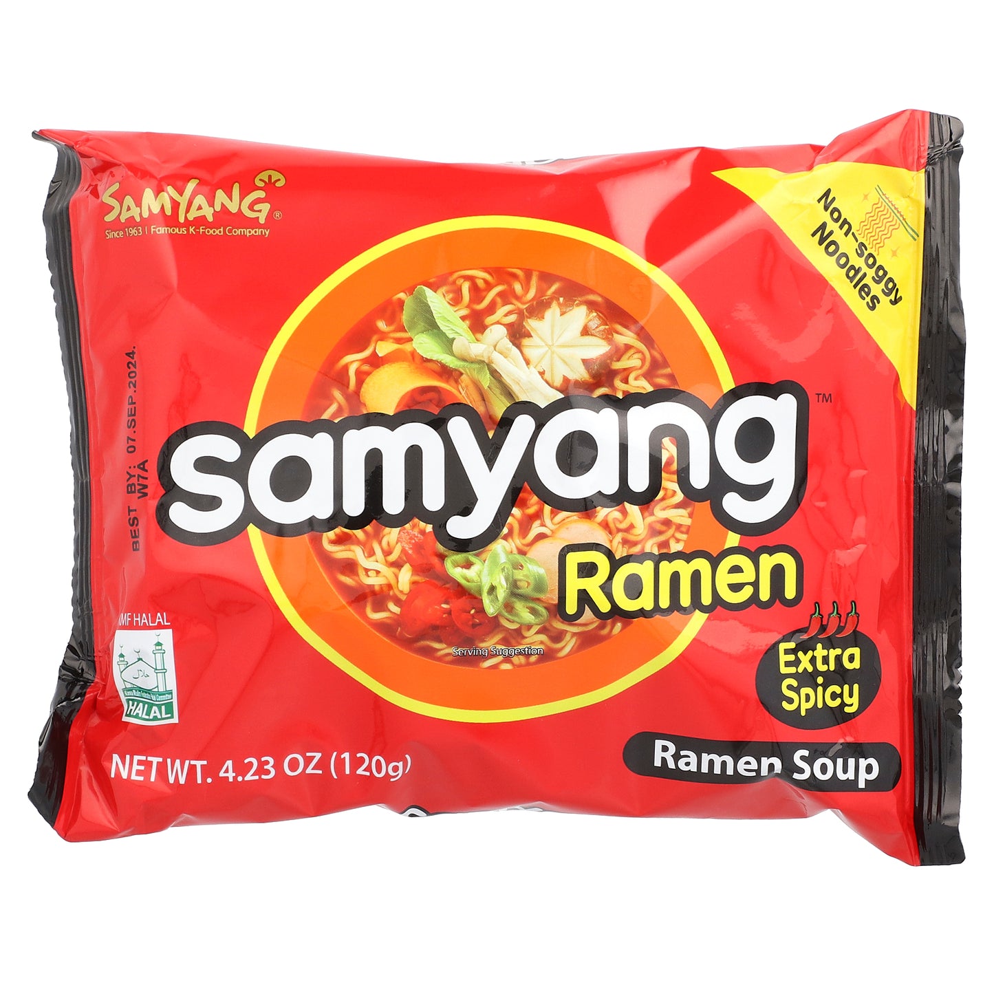 Samyang, Ramen Soup, Extra Spicy, 4 Packs, 4.23 oz (120 g) Each