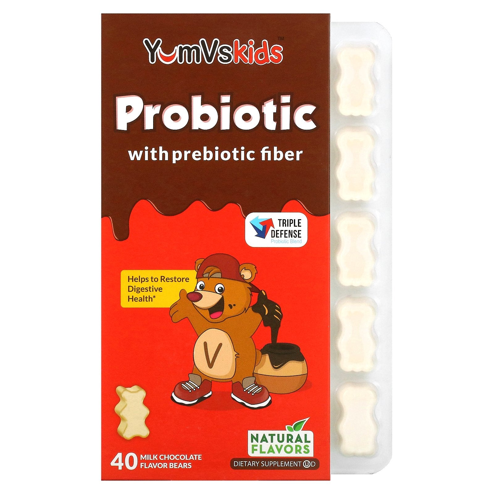 YumV's, Probiotic with Prebiotic Fiber, Milk Chocolate , 40 Bears