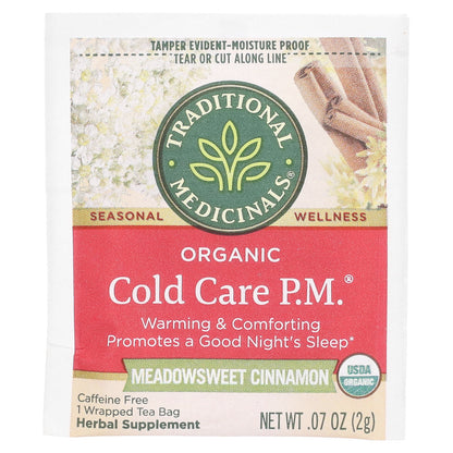 Traditional Medicinals, Organic Cold Care PM, Meadowsweet Cinnamon, Caffeine Free, 16 Wrapped Tea Bags, 1.13 oz (32 g)