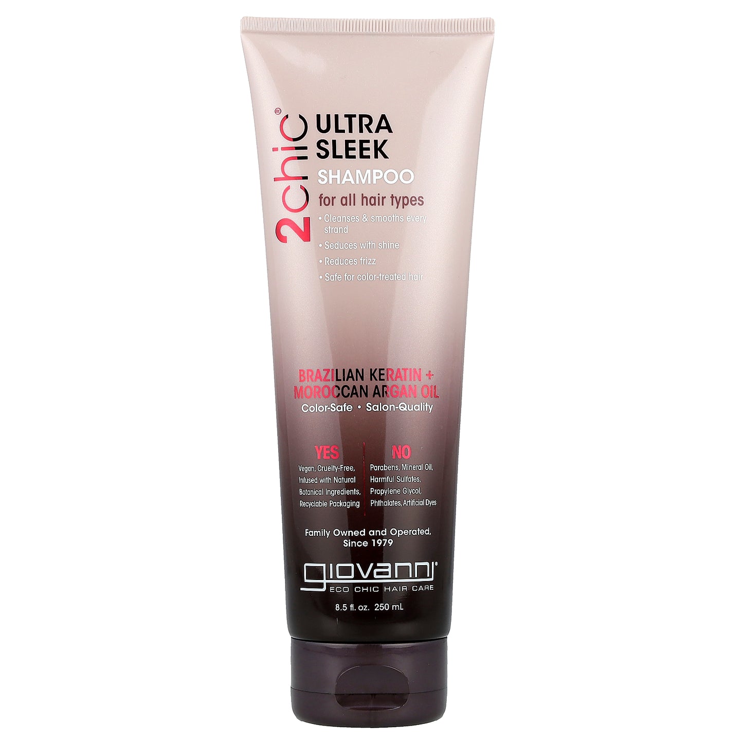 Giovanni, 2chic ®, Ultra Sleek Shampoo, For All Hair Types, Brazilian Keratin + Moroccan Argan Oil, 8.5 fl oz (250 ml)