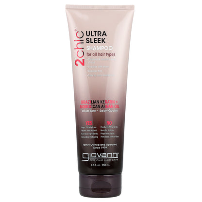 Giovanni, 2chic ®, Ultra Sleek Shampoo, For All Hair Types, Brazilian Keratin + Moroccan Argan Oil, 8.5 fl oz (250 ml)