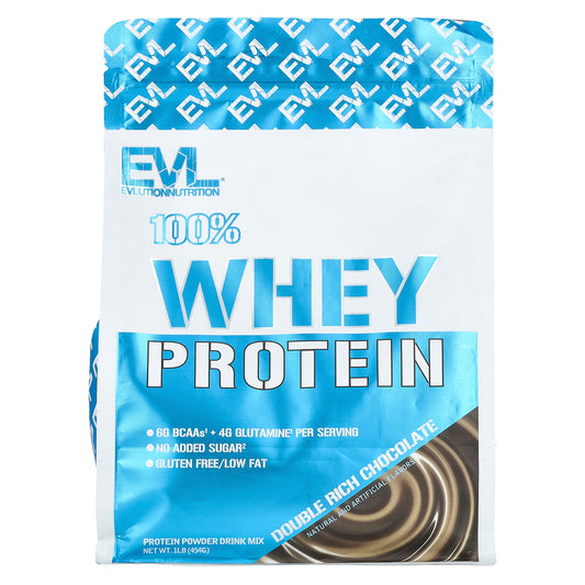 EVLution Nutrition, 100% Whey Protein, Double Rich Chocolate, 1 lb (454 g)