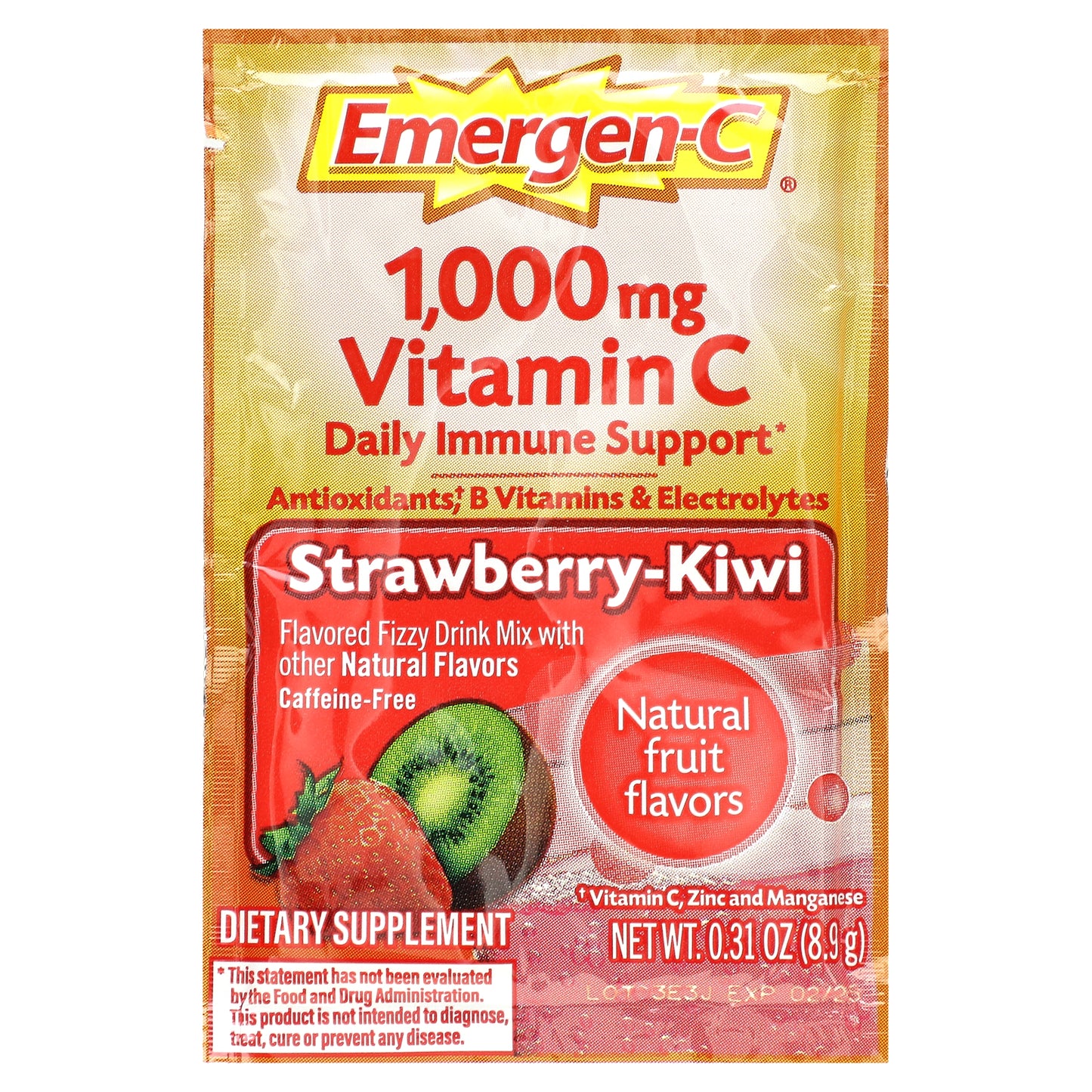 Emergen-C, Vitamin C, Strawberry-Kiwi, 1,000 mg, 30 Packets, 0.31 oz (8.9 g) Each