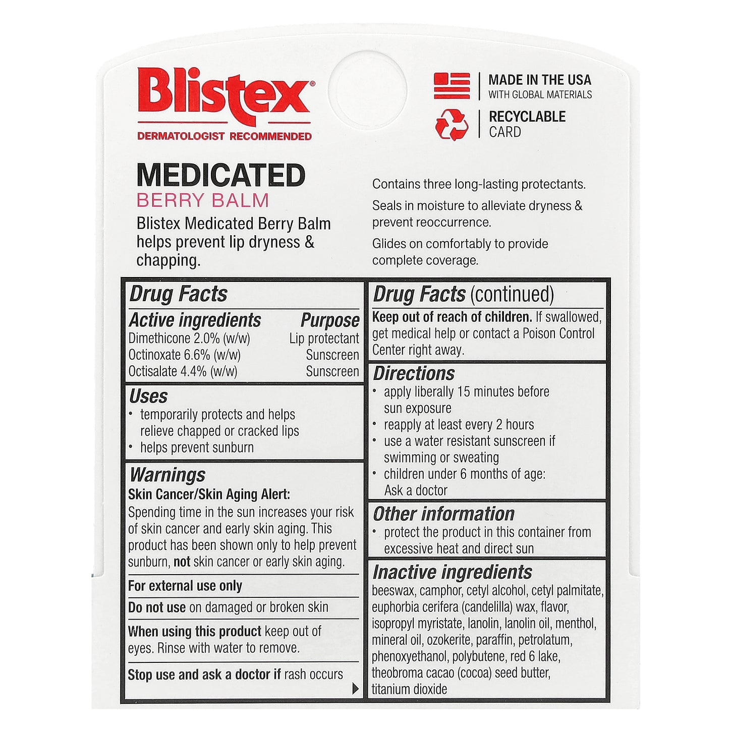 Blistex, Medicated Lip Protectant/Sunscreen, SPF 15, Berry, 0.15 oz (4.25 g)