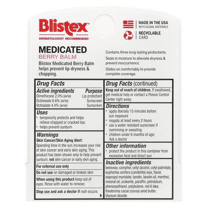 Blistex, Medicated Lip Protectant/Sunscreen, SPF 15, Berry, 0.15 oz (4.25 g)