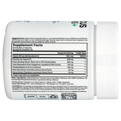 Codeage, Brain Focus Vitamins+, 60 Vegetable Capsules