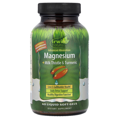 Irwin Naturals, Advanced Absorption Magnesium + Milk Thistle & Turmeric, 60 Liquid Soft-Gels