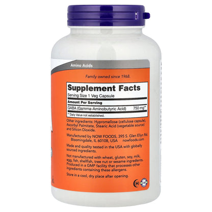 NOW Foods, GABA, 750 mg, 200 Veg Capsules