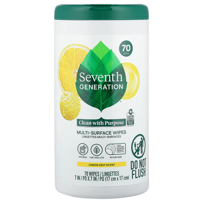 Seventh Generation, Multi-Surface Wipes, Lemon Zest, 70 Wipes