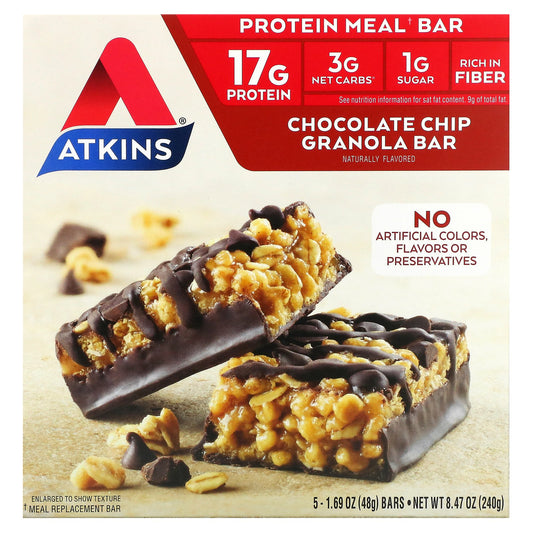 Atkins, Chocolate Chip Granola Bar, 5 Bars, 1.69 oz (48 g) Each