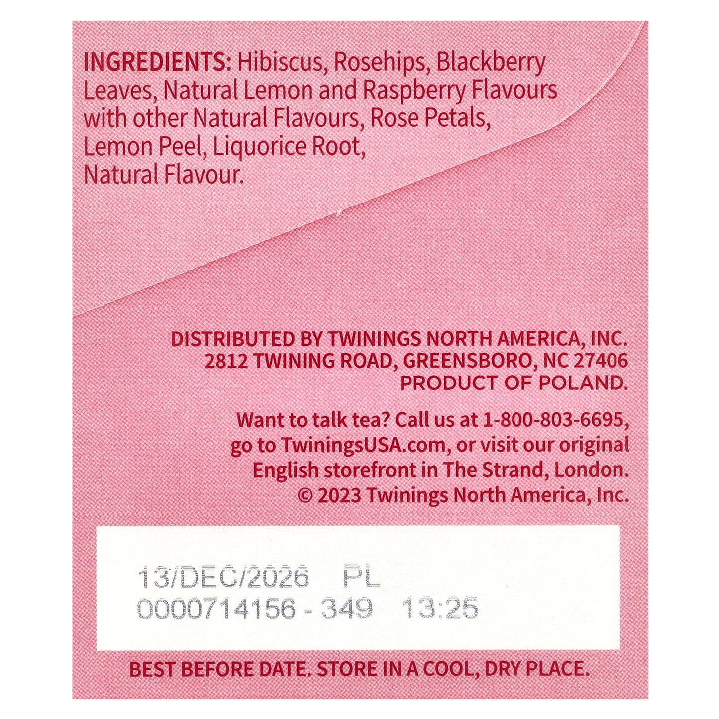 Twinings, Flavored Herbal Tea, Raspberry & Lemon, Caffeine-Free, 20 Tea Bags, 1.76 oz (50 g)