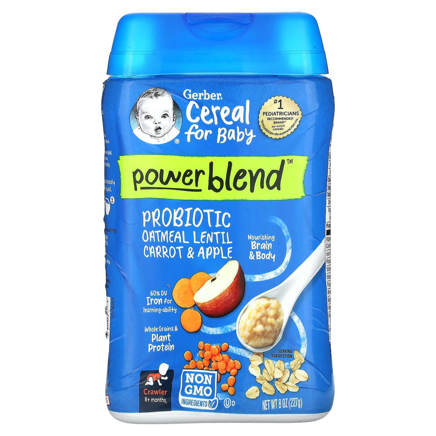 Gerber, Cereal for Baby, Power Blend, 8+ Months, Probiotic Oatmeal, Lentil, Carrot & Apple, 8 oz (227 g)