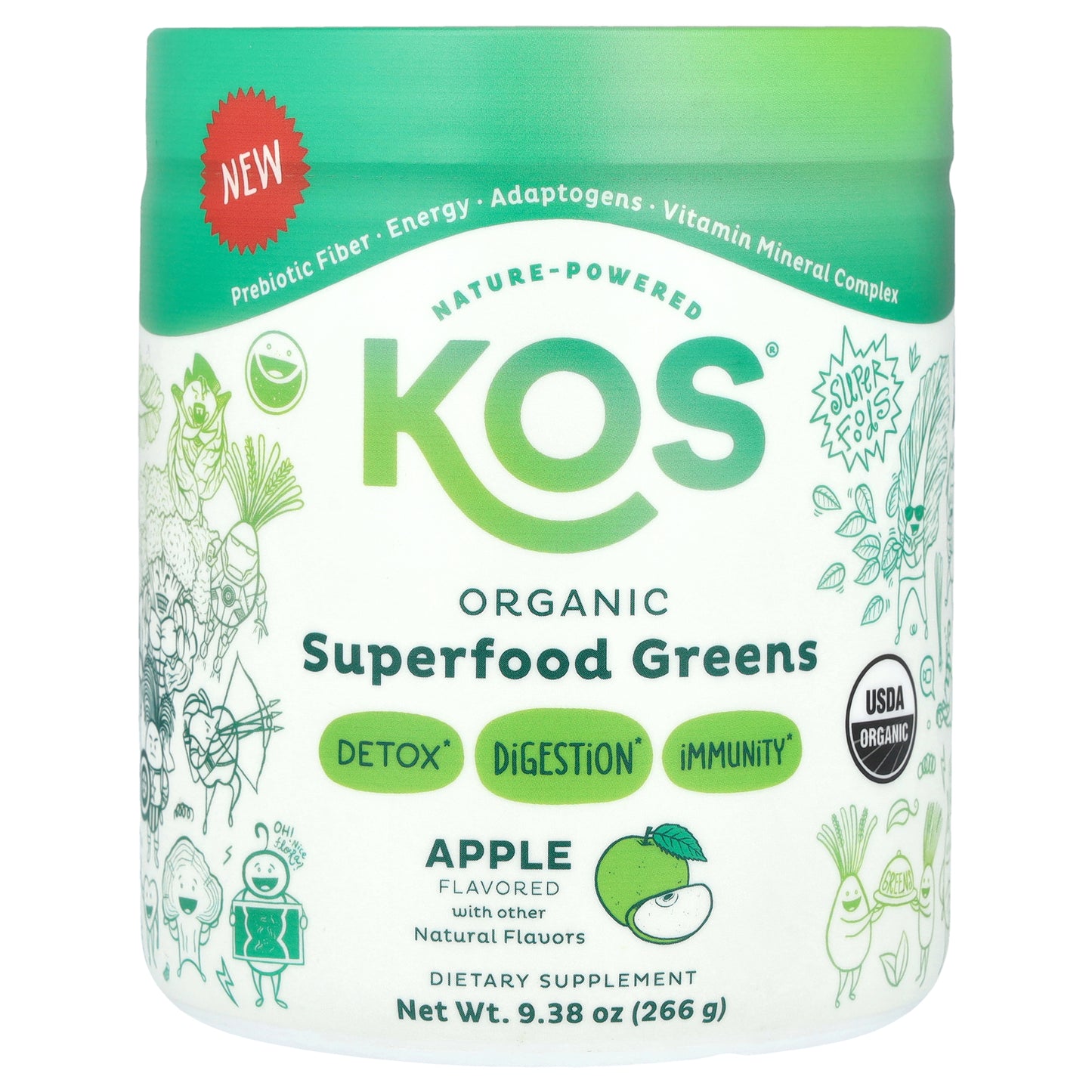 KOS, Organic Superfood Greens, Apple, 9.38 oz (266 g)